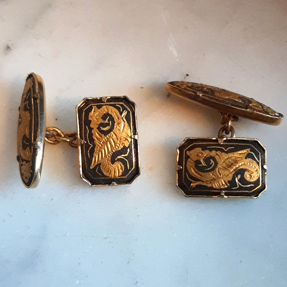 24kt Damascene Toledo Dragon Cuff Links - Picture 1 of 3